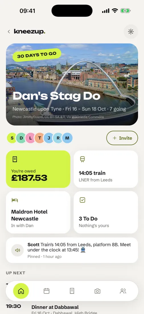 Trip home with countdown, travel, hotel and up next